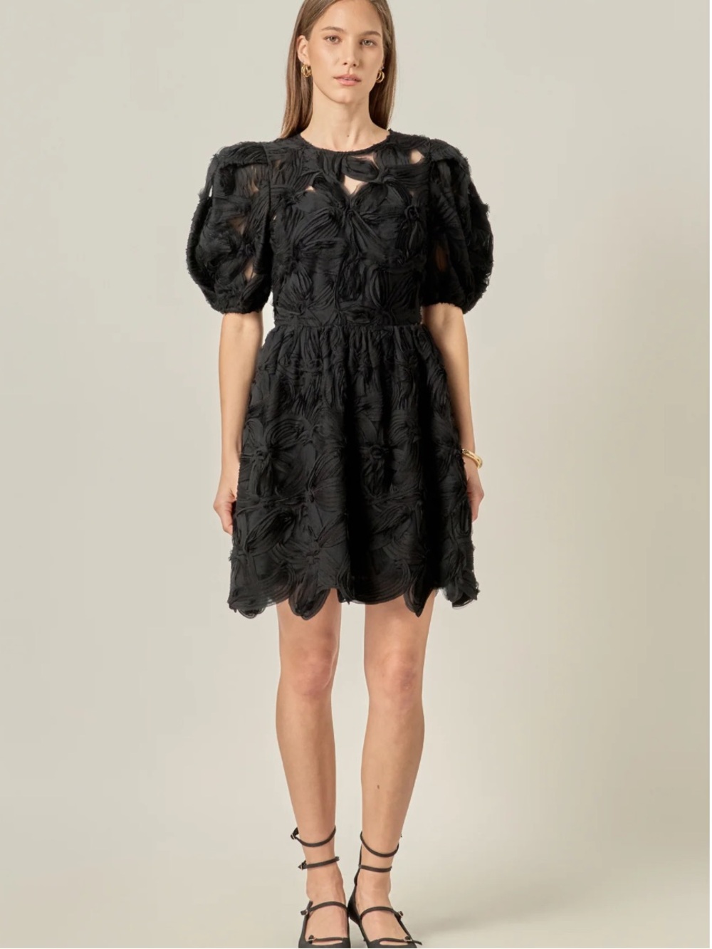New! English Factory Flower Embellished Mini Dress in Black size M